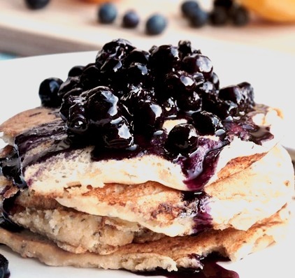 Whole Wheat Lemon Ricotta Pancakes With Blueberry Topping