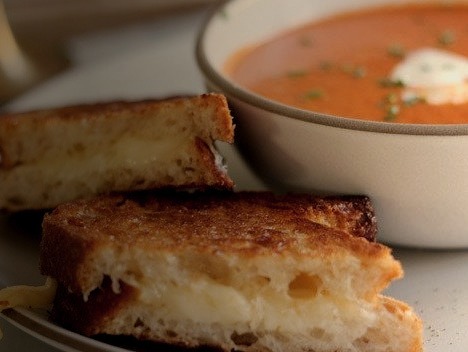Creamy tomato soup and grilled cheese
