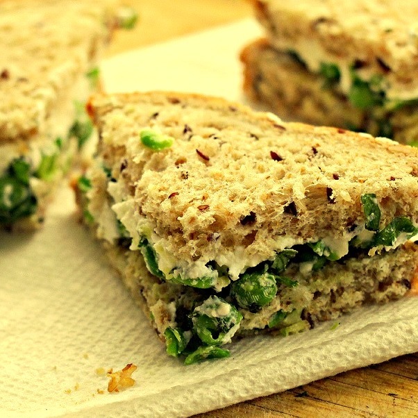 gingered pea tea sandwiches with ricotta
