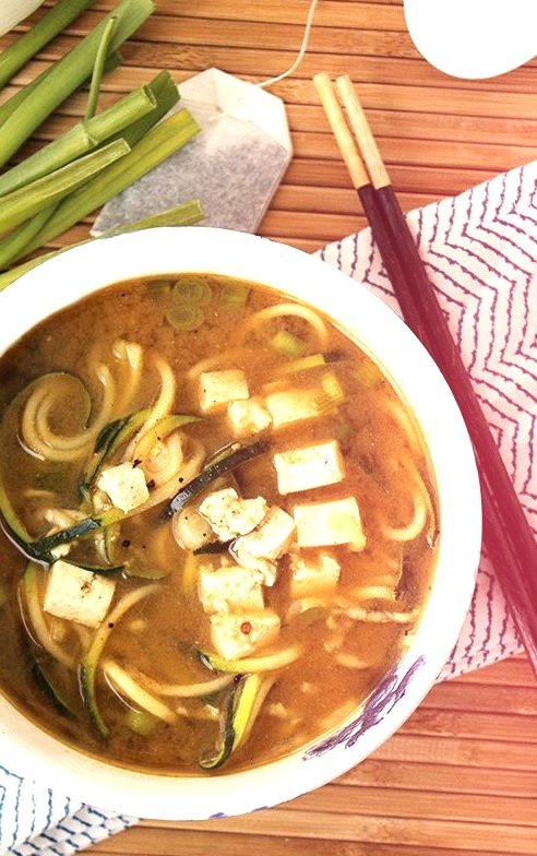 Jazz up miso soup with green tea and zucchini noodles
