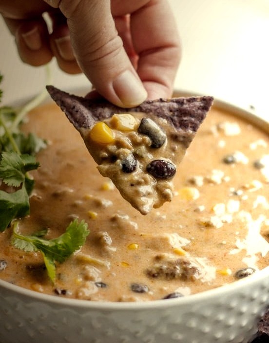 Spicy chili queso with real cheese