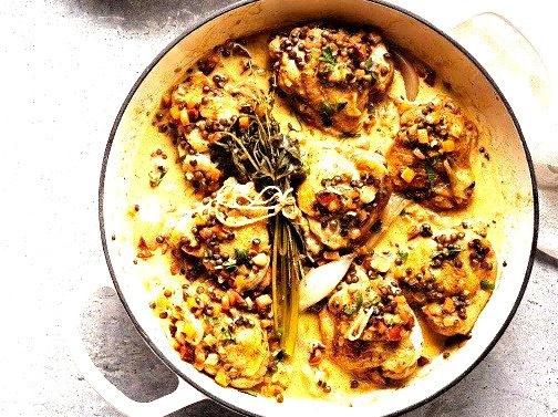 French-braised chicken and lentils
