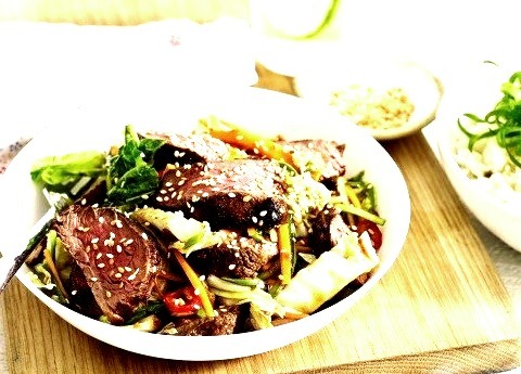 Korean beef with kimchi slaw